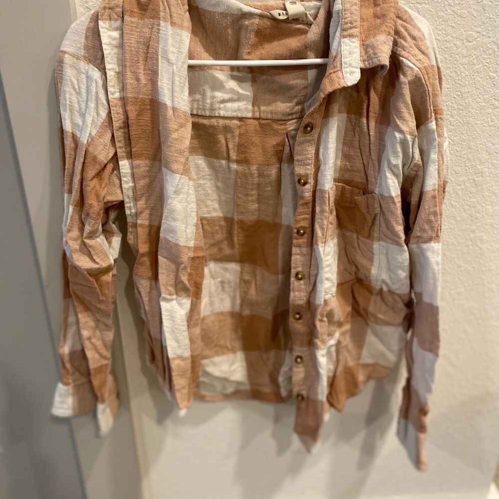 Billabong Beige and White Checkered Shirt